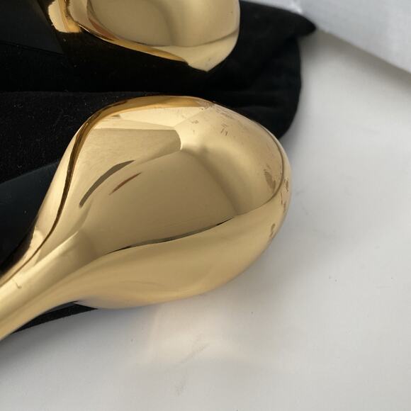 Giuseppe Zanotti Boot Black Suede Sculpted Gold Metallic Slim Heel Knee … - Picture 8 of 9